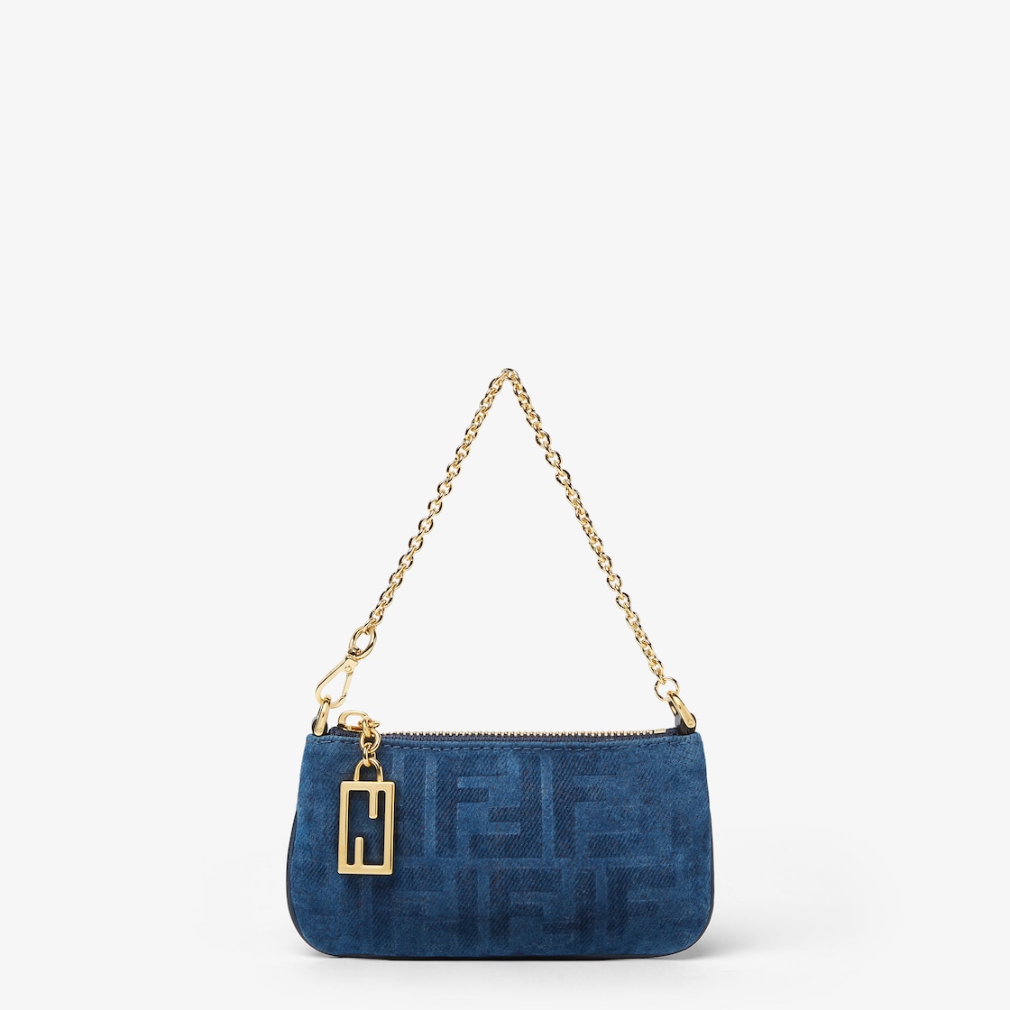FENDI Baguette Pouch Mini Blue flocked FF denim pouch - Image 1